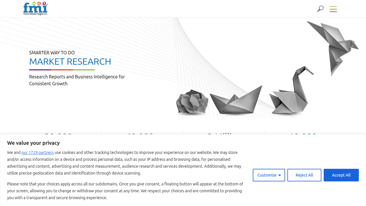 A screenshot of the Future Market Insights homepage, a source for market reports including AI in media and entertainment.