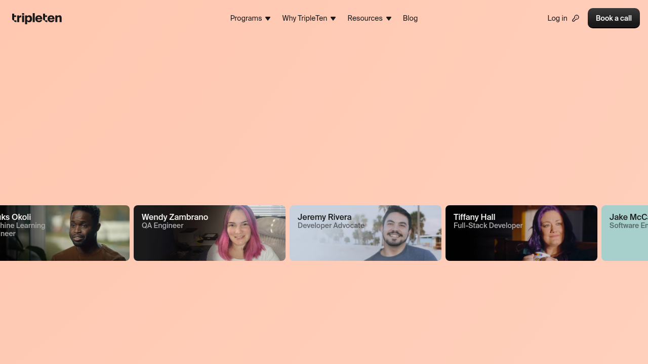 A screenshot of the TripleTen homepage, a resource for AI skills and career development.