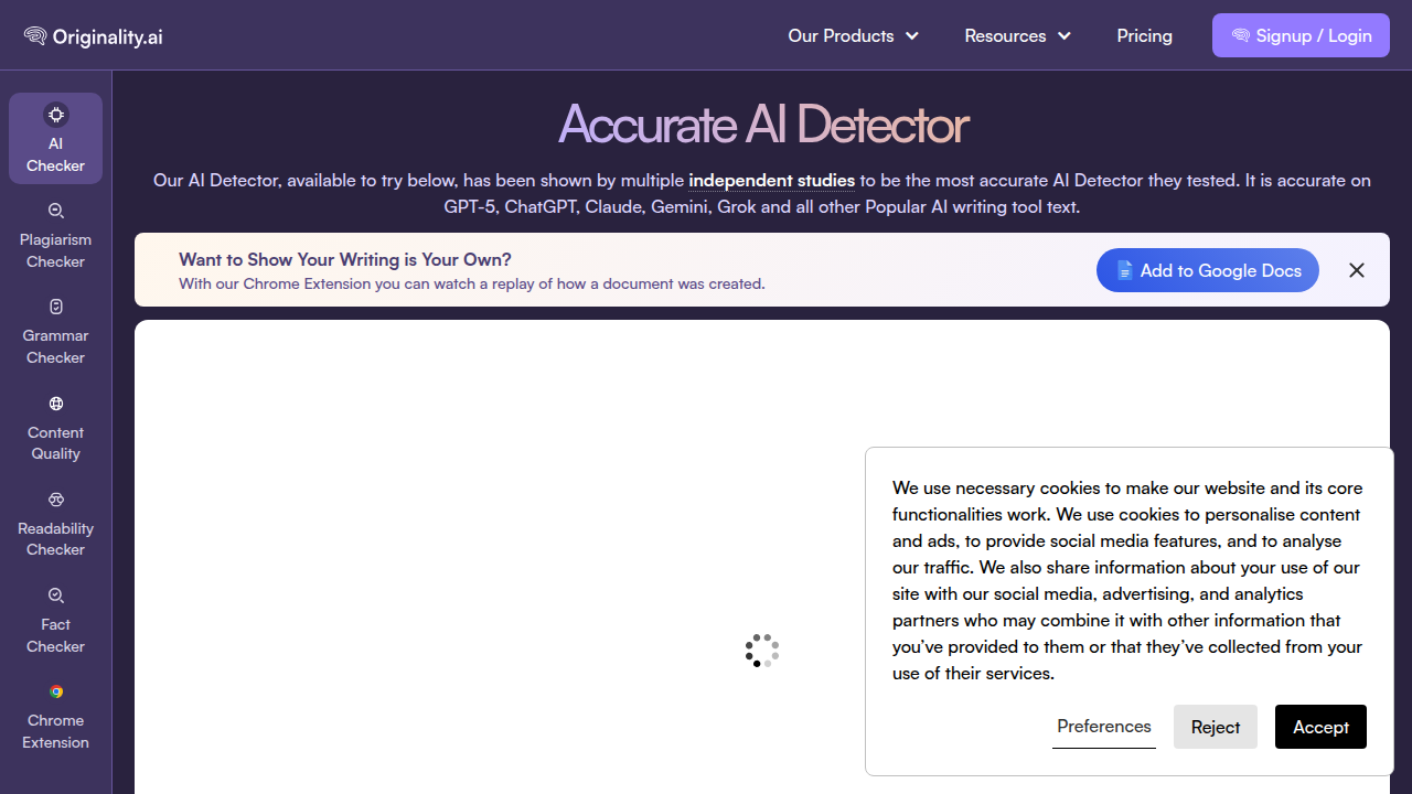 Originality AI specializes in content verification, offering tools to detect AI-generated text and plagiarism.