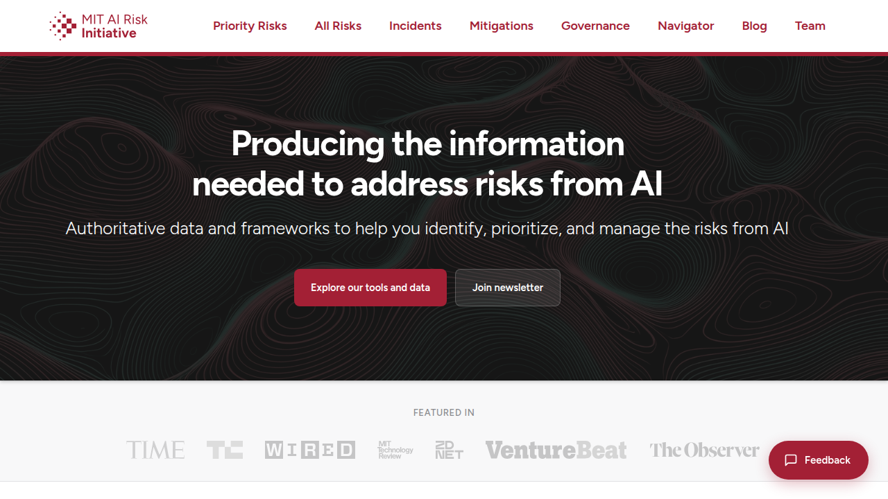 Screenshot of the MIT AI Risk blog, offering insights on mapping the AI governance landscape.