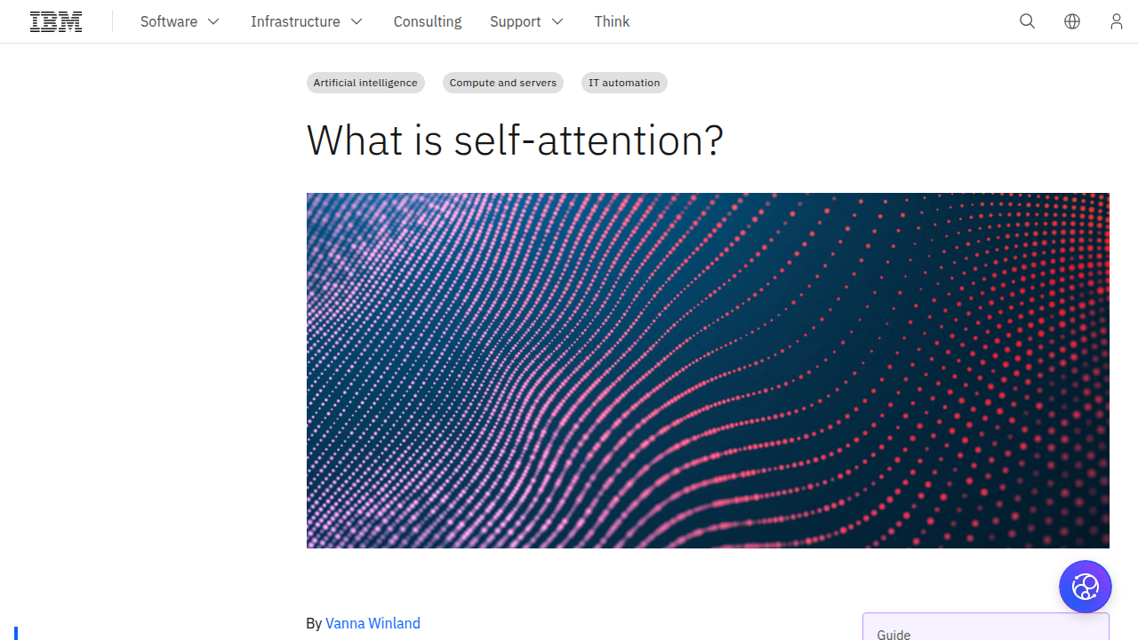Screenshot of an IBM article explaining the self-attention mechanism, central to transformer models like GPT-3.