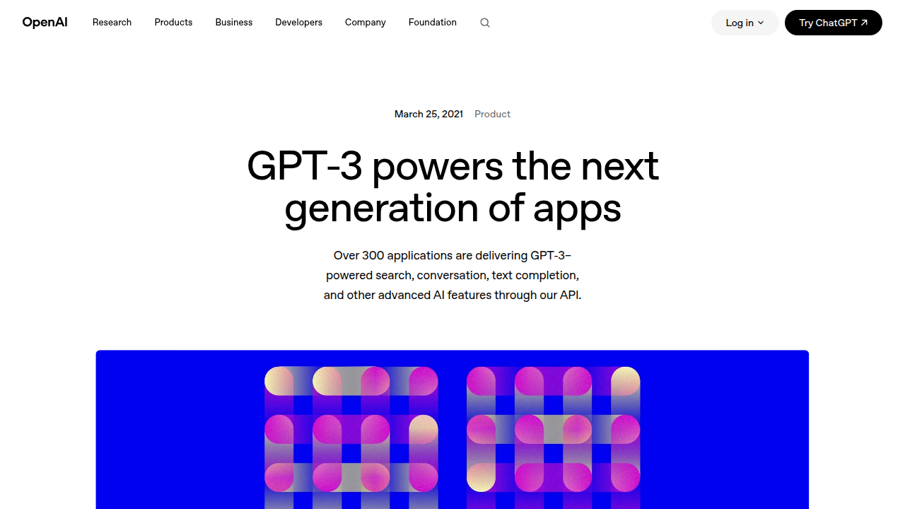 A screenshot of OpenAI's page showcasing various applications built using GPT-3, demonstrating its real-world impact.