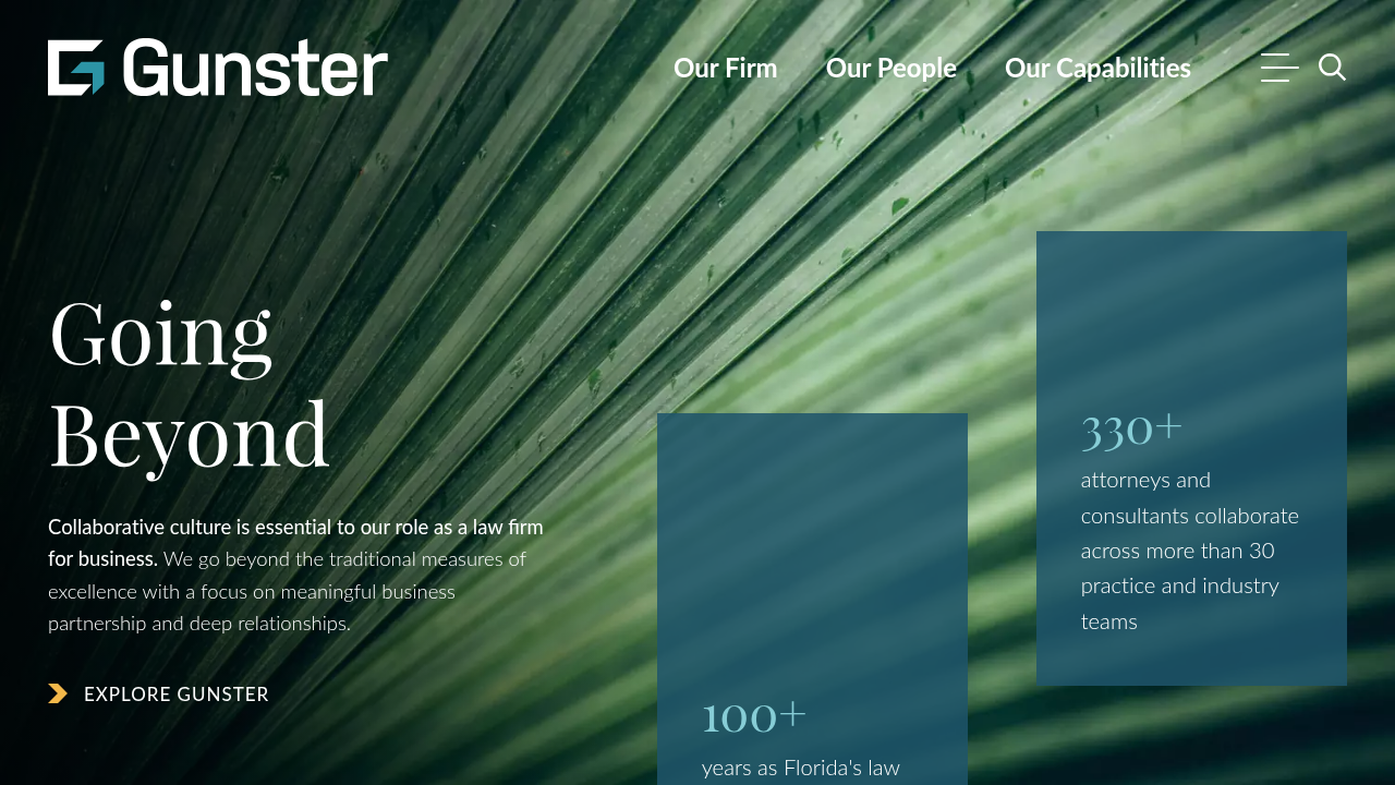 Screenshot of the Gunster law firm homepage, a source for legal reports on data privacy developments.