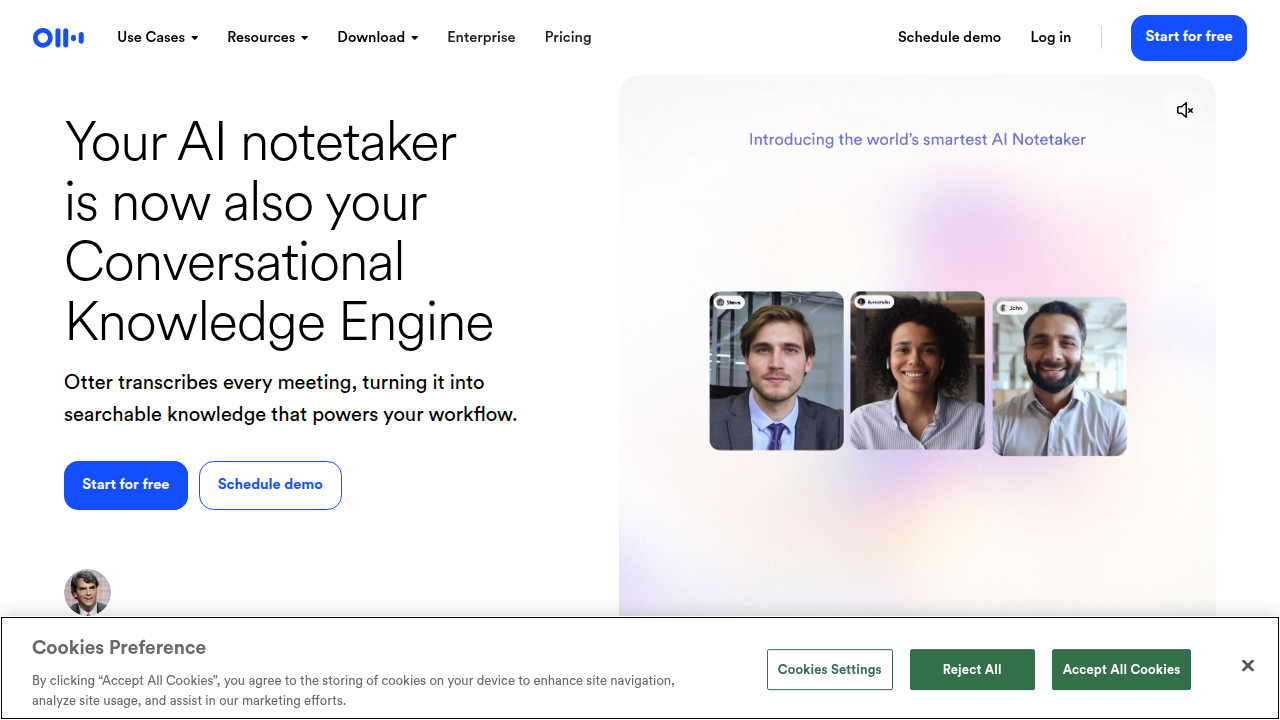 Screenshot of the Otter.ai homepage, a popular AI note-taking tool mentioned in the guide.