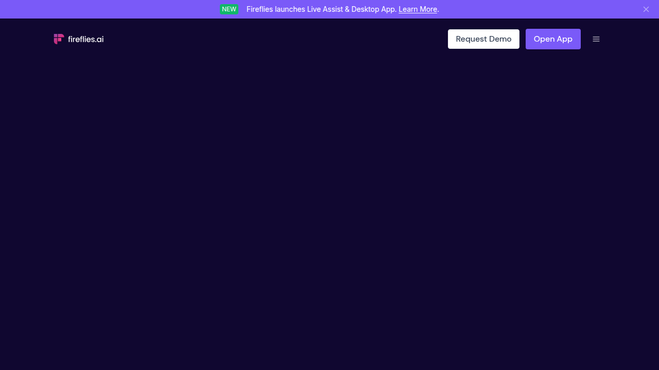 Screenshot of the Fireflies.ai homepage, another prominent AI meeting transcription service.