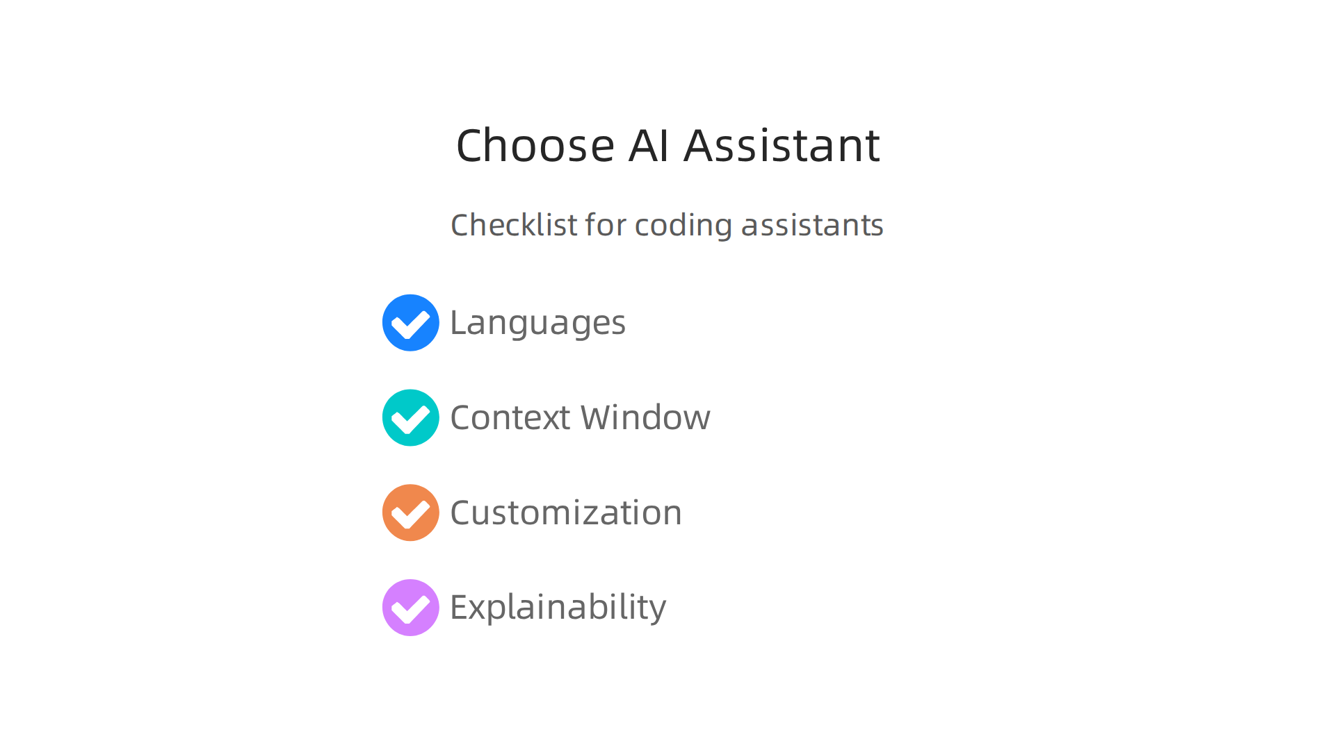 A checklist outlines key considerations for selecting the best AI coding assistant for your team.