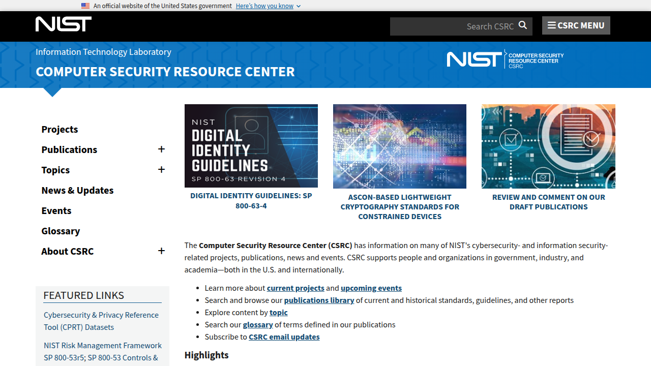 The National Institute of Standards and Technology (NIST) website, a key resource for defining information technology and cybersecurity standards.