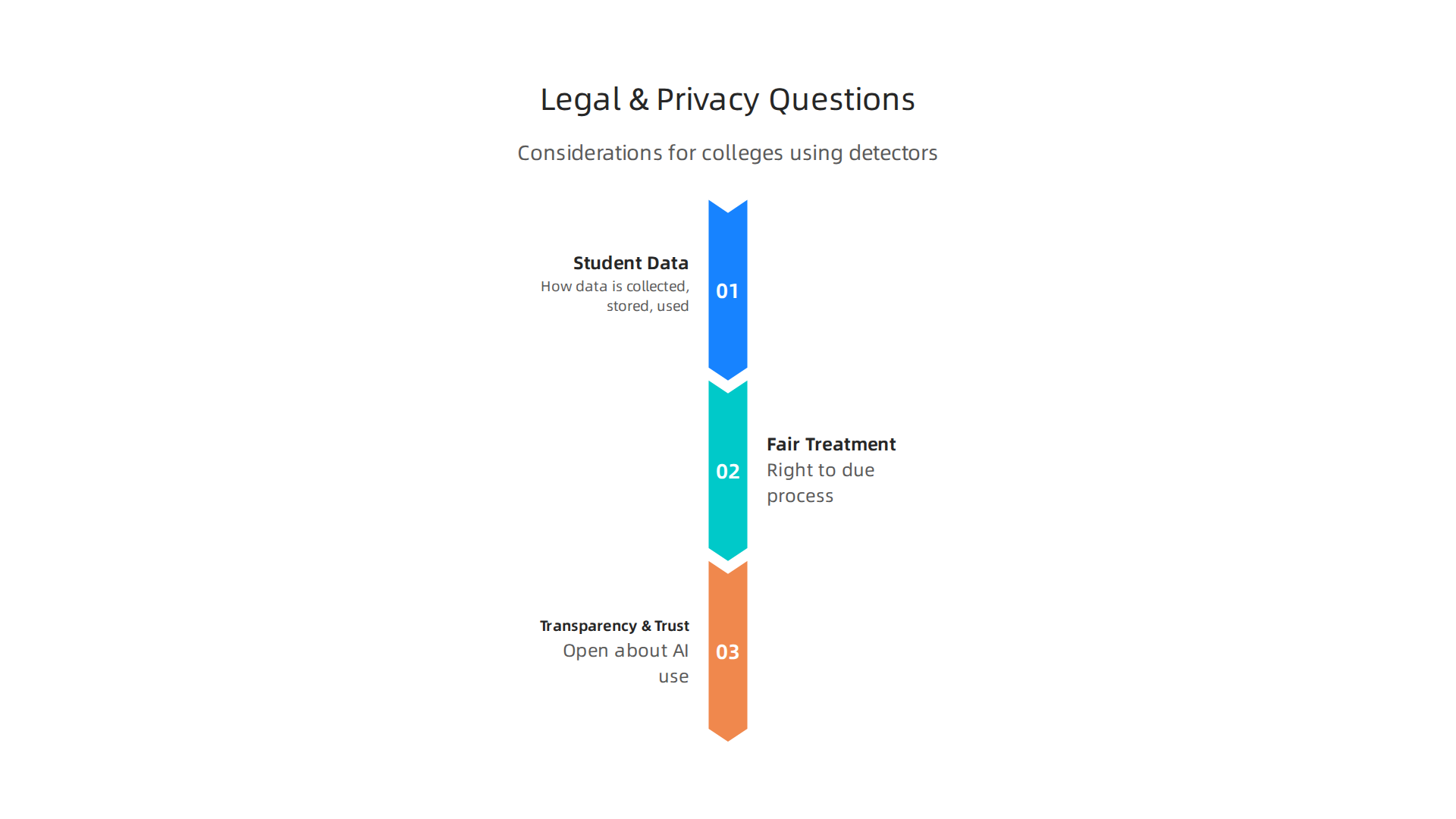 An infographic highlighting the critical legal and privacy considerations colleges must address when using AI detection tools.