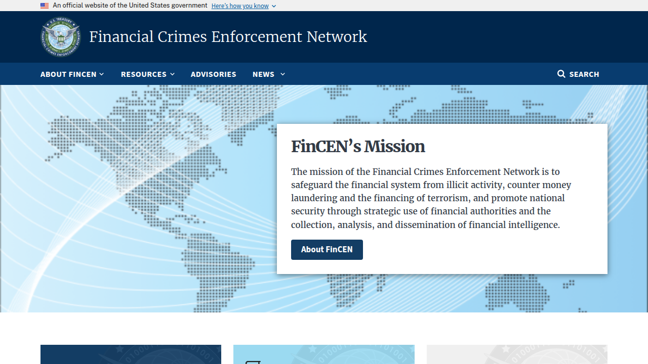 The official website for the Financial Crimes Enforcement Network (FinCEN), the body responsible for rules like the CDD Final Rule.