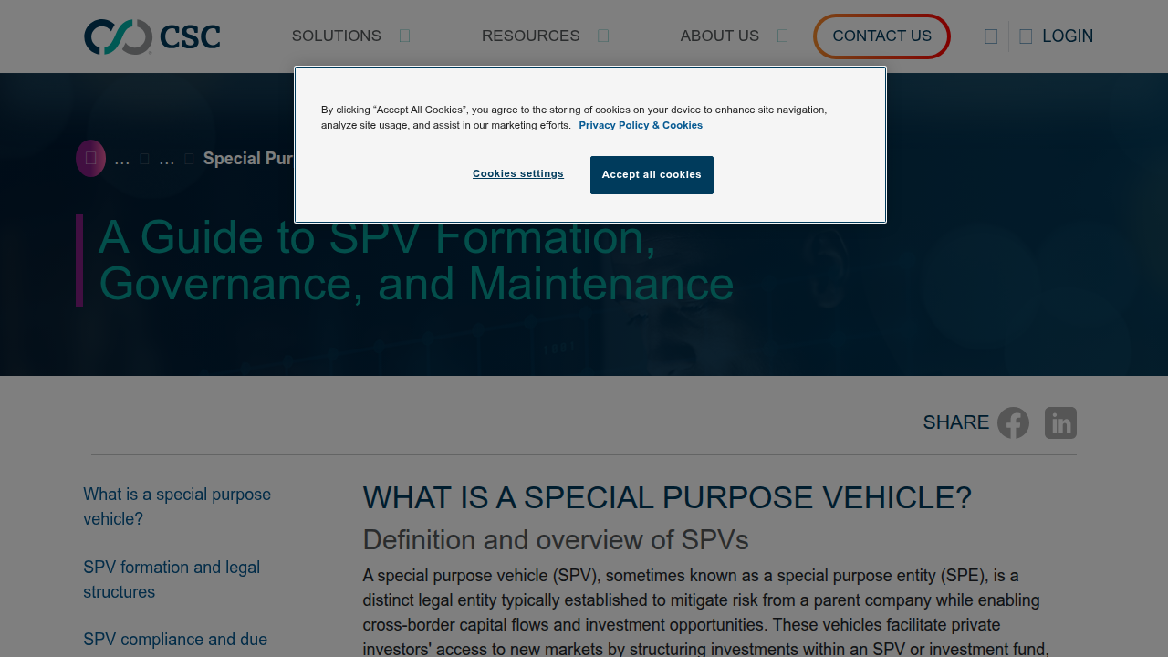 CSC Global's guide to Special Purpose Vehicles (SPVs), explaining their function and management.