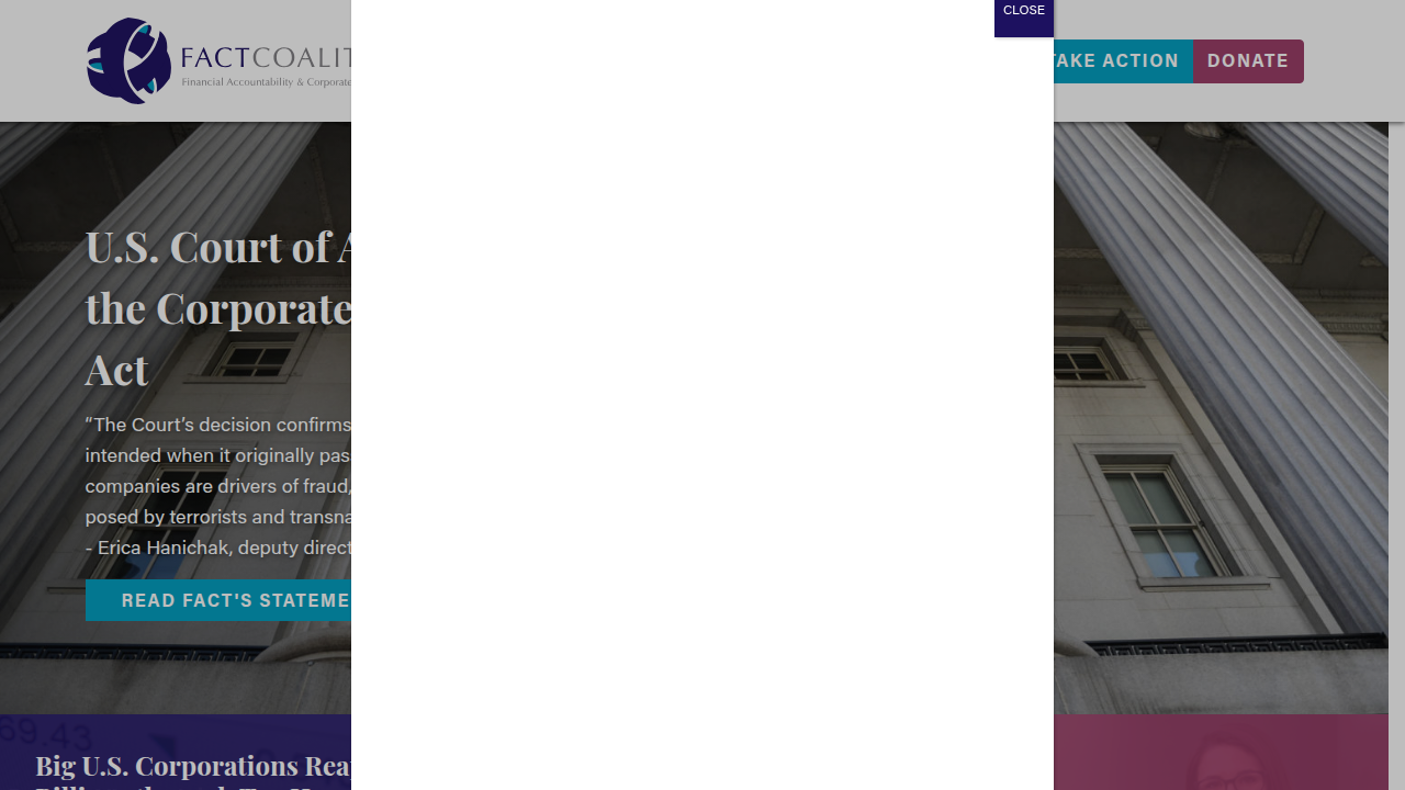 The FACT Coalition's website, an organization advocating for financial transparency and accountability.