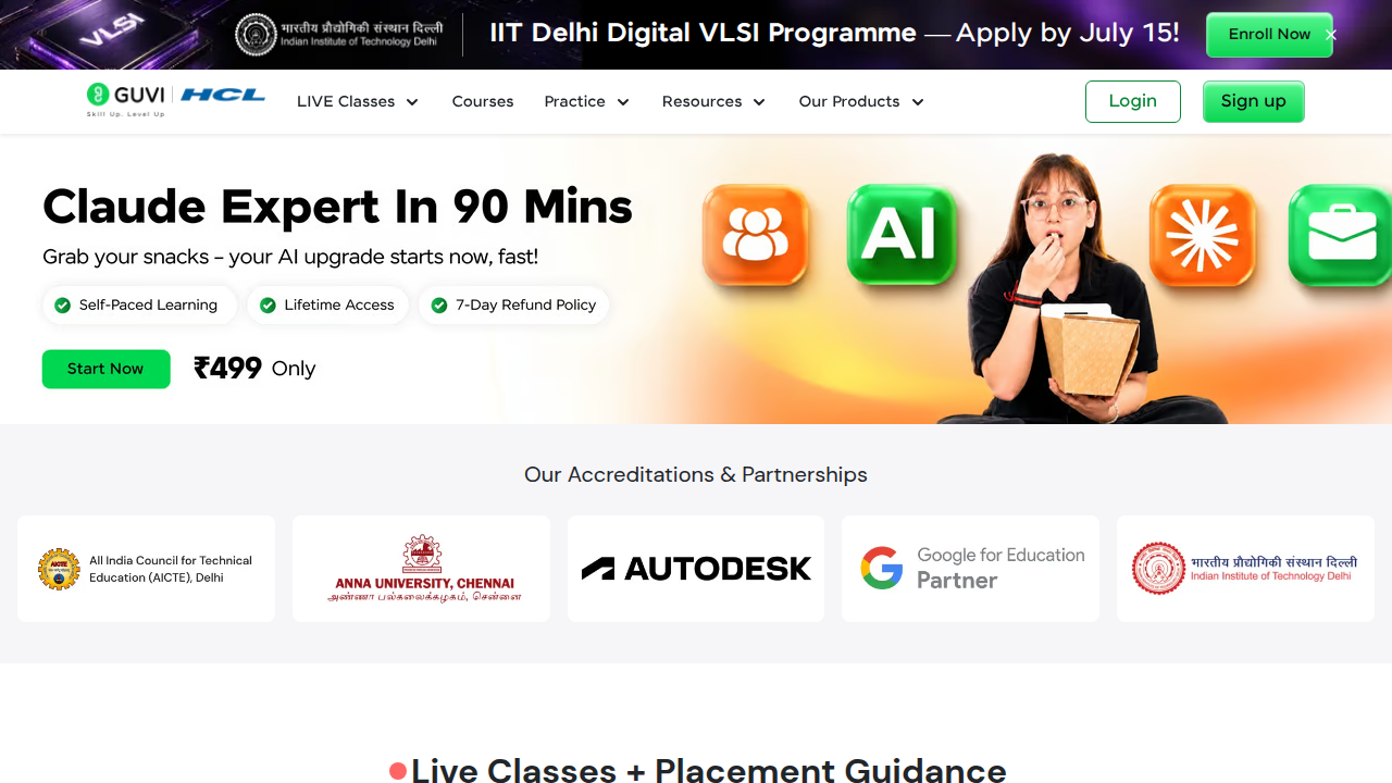 Screenshot of GUVI, an online platform for tech education and career insights, which often publishes salary reports.