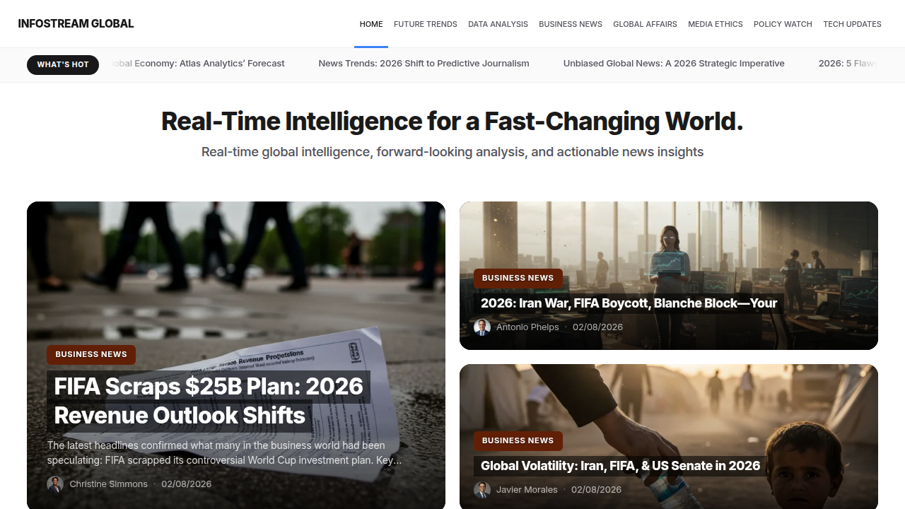 Screenshot of the InfoStreamGlobal homepage, a resource for global trends and policy research.
