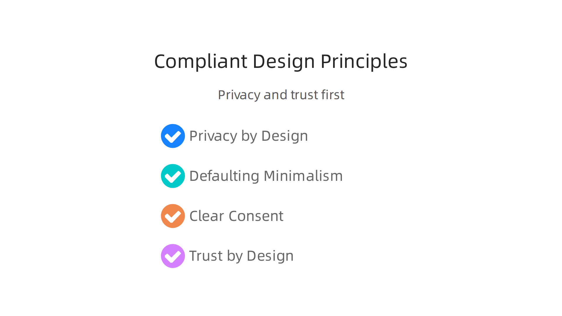 Integrate key principles like Privacy by Design and Trust by Design into product development.