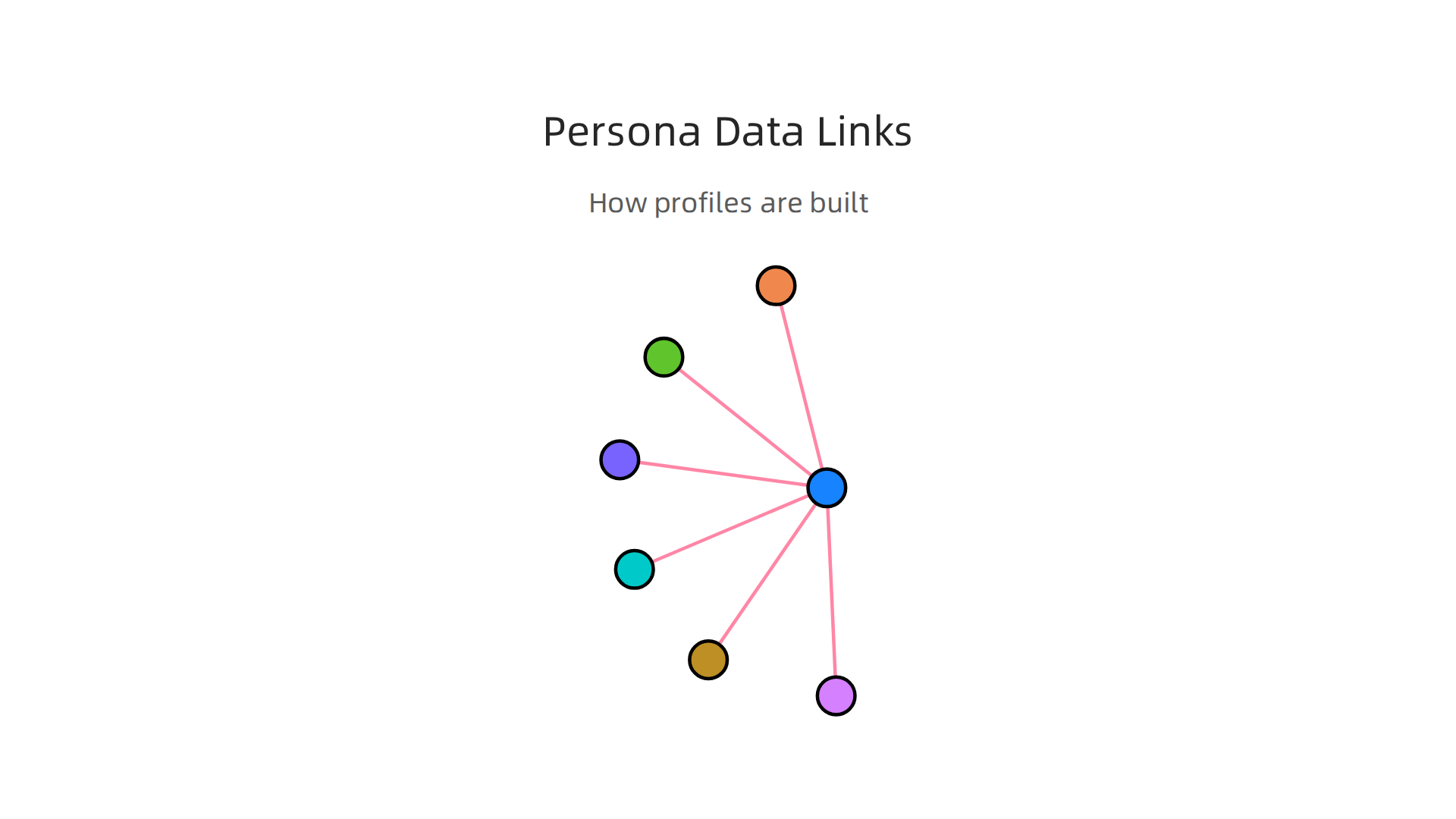 Visualizing how persona companies collect and link various pieces of personal data to build detailed digital profiles.