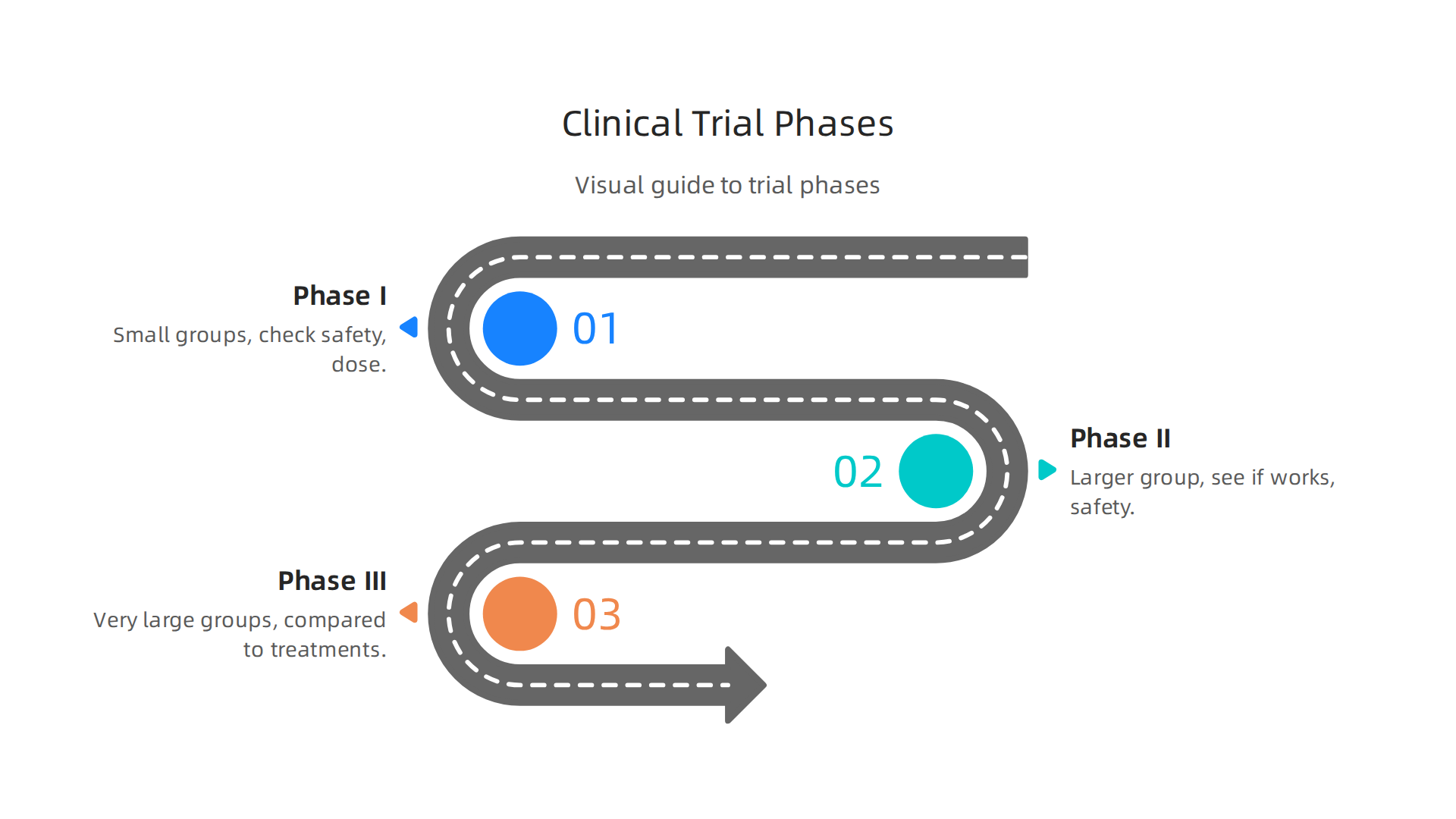 A visual guide explaining the standard phases involved in clinical trials for new medicines.