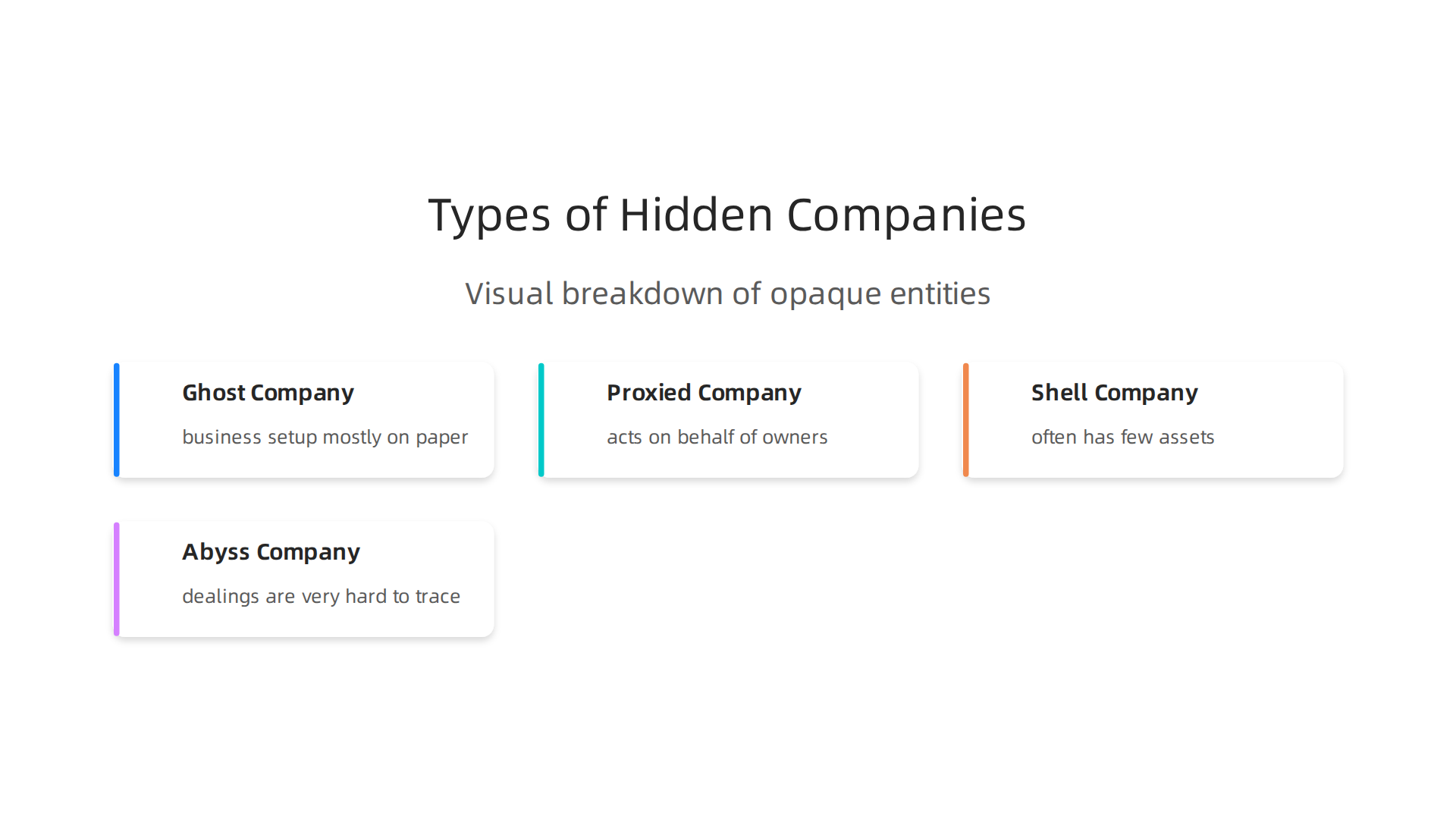 Visual breakdown of different types of opaque corporate entities discussed in the article.